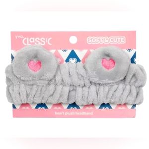 Heart Ear Plush Spa Headband - Grey